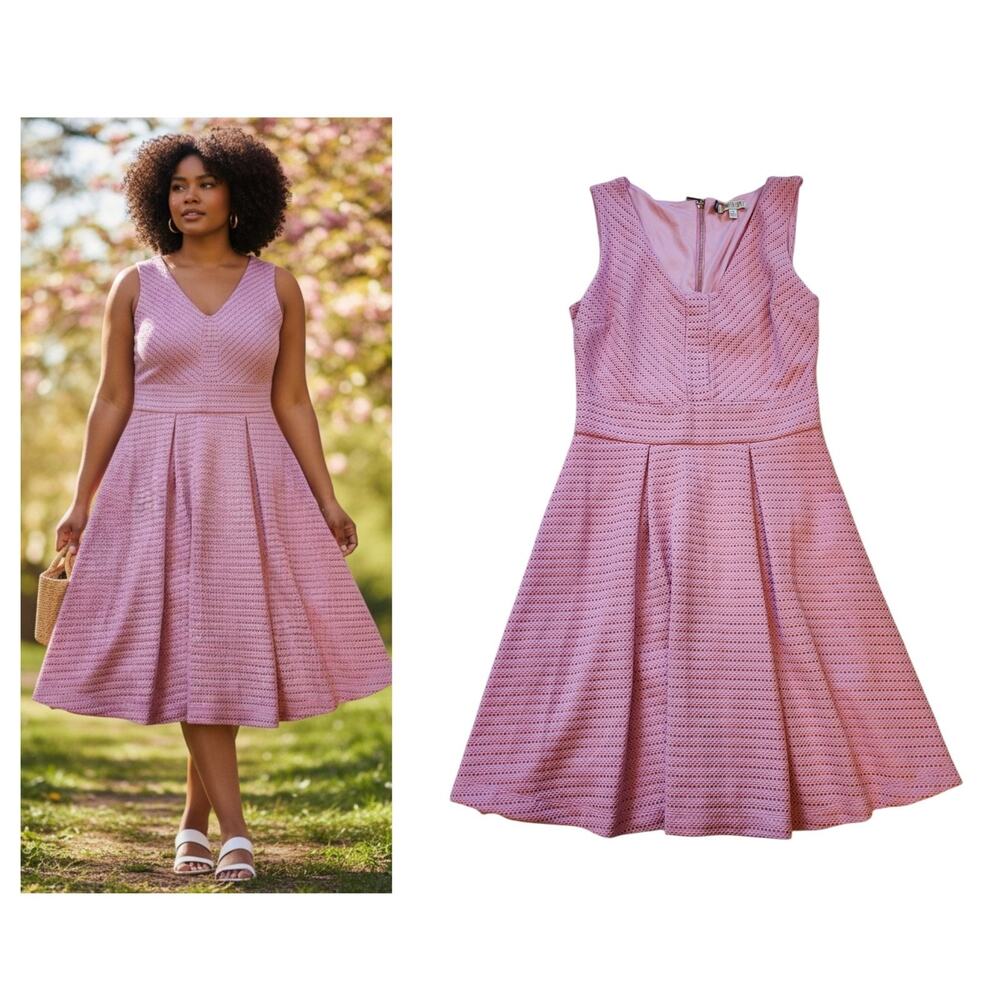 Jennifer Lopez Womens Dress Size 10 Pink Sleeveless Pleated High Waist V-Neck